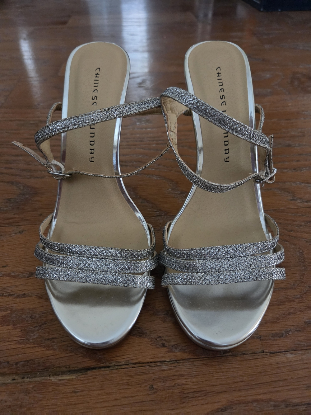 Chinese Laundry Sparkling Silver Strappy Heels